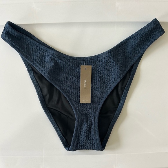 NWT J. Crew Navy Blue Textured Curved-waist Cheeky Bikini Bottom - Picture 2 of 6